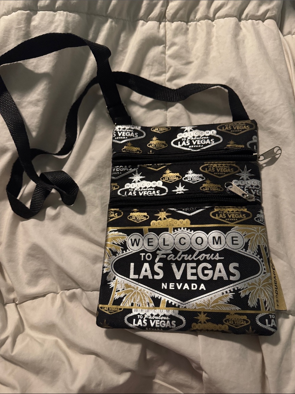 Las Vegas Graphic Crossbody Bag in Black and Gold